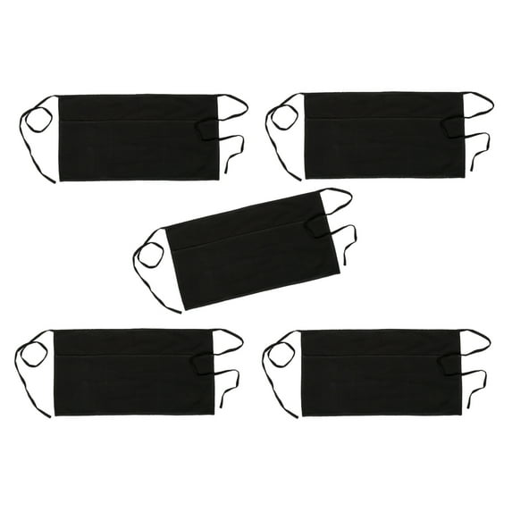 Pure Cotton Waitress Apron Pack of 5 Black Half Server Waist Short Aprons with 3 Pockets