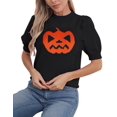thumbnail image 3 of Pumpkin Ghost Face Graphic Sweaters for Women Halloween Day Crew Neck Pullover Sweater Cute Puff Short Sleeve Juniors Girls Sweater Blouse Shermie, 3 of 6