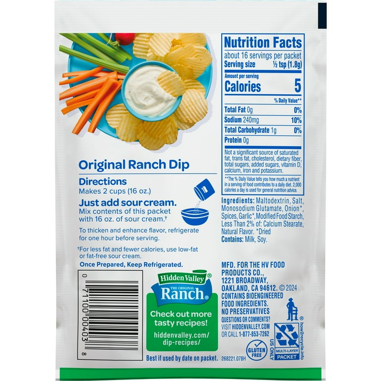 Hidden Valley Original Ranch Dips Mix, Gluten Free Fiesta Flavor, Quick &  Easy Meal Enhancer, 1 oz