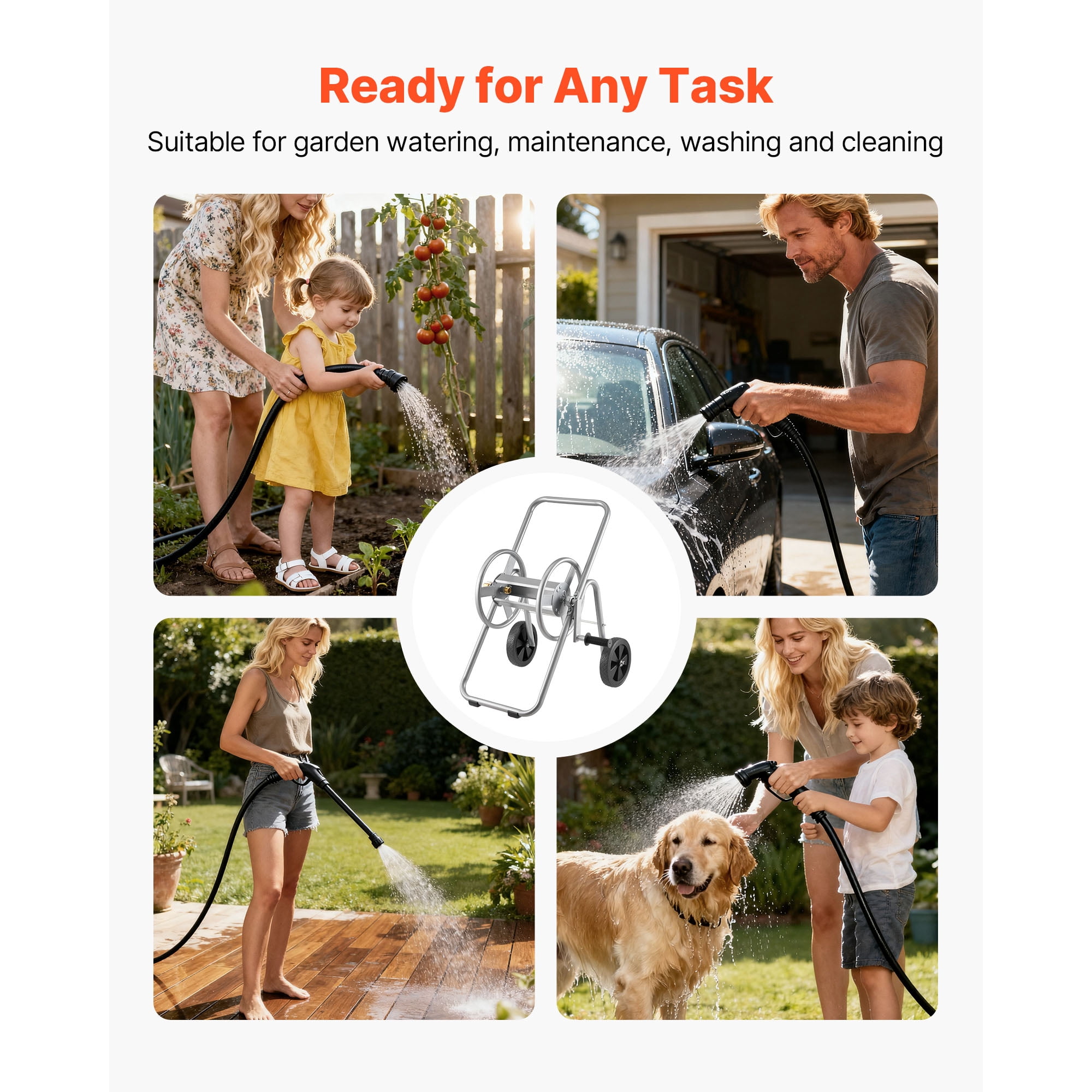 Heavy Duty Hose Reel Cart for 175 ft 5/8" Hose, Mobile Garden Tool