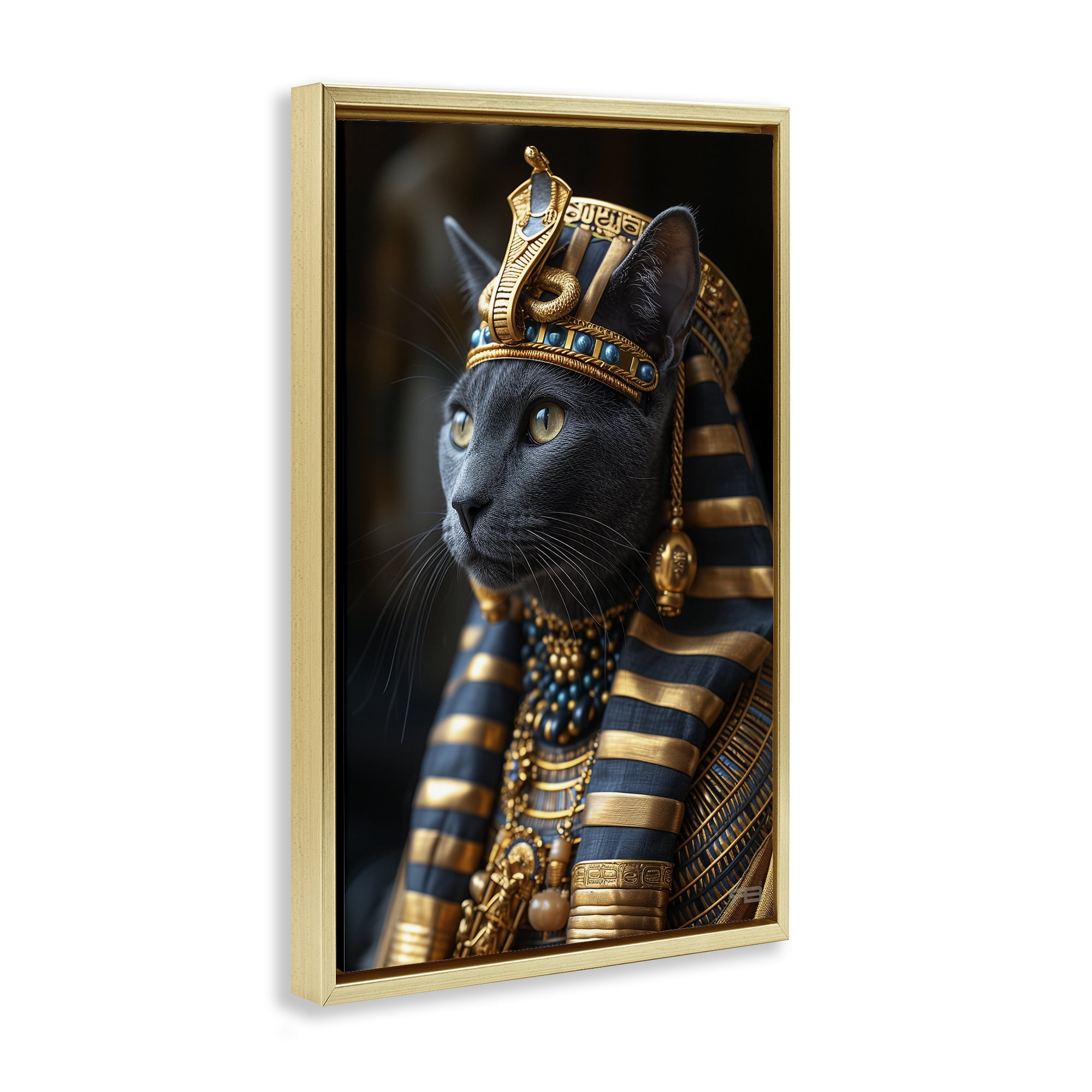 Stupell Industries Egyptian Pharaoh Cat Novelty Painting Gold Floater Framed Canvas Art Print Wall Art, 17 x 25