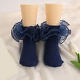 thumbnail image 2 of OOOUM Girls Tulle Ruffle Socks Stretchy Kids Ankle Socks Cute Ruffle Socks Dress Party Daily Wear Navy XXL, 2 of 4