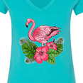 thumbnail image 4 of Inktastic Flamingo with Tropical Flowers Women's V-Neck T-Shirt, 4 of 5