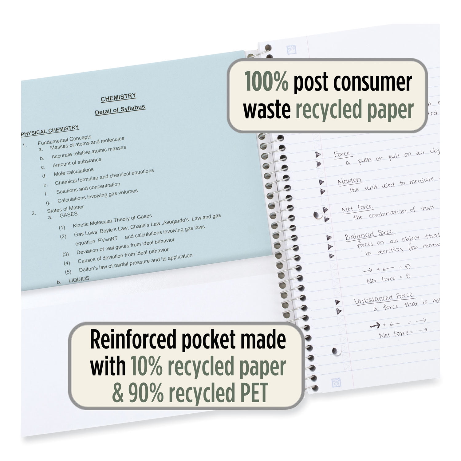Recycled Notebook, 1 Subject, Medium/College Rule, Randomly Assorted Cover, 11 x 8.5 Sheets | Bundle of 2 Each