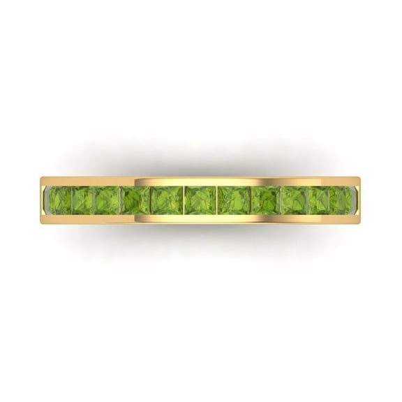 0.84 ct Brilliant Princess Cut Natural Peridot 18K Yellow Gold Stackable Band SZ 5.25