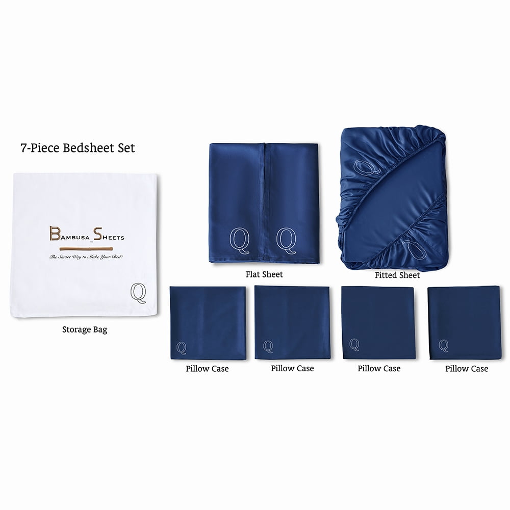 Bambusa Sheets|Soft, Cooling Bamboo Viscose Bedding| Relax The Body For a Great Night's Sleep| Gentle on All Ages:(Q=Queen-Navy Blue)