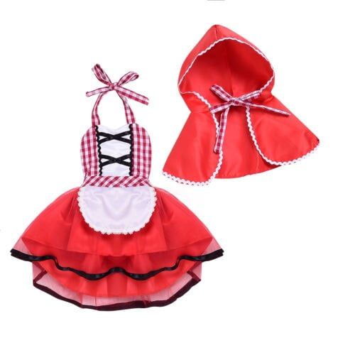 Pelele de tutú con cuello Halter para niñas pequeñas, vestido rojo con capa, Caperucita Roja, trajes de fiesta, disfraz de Cosplay de 0 a 24 meses