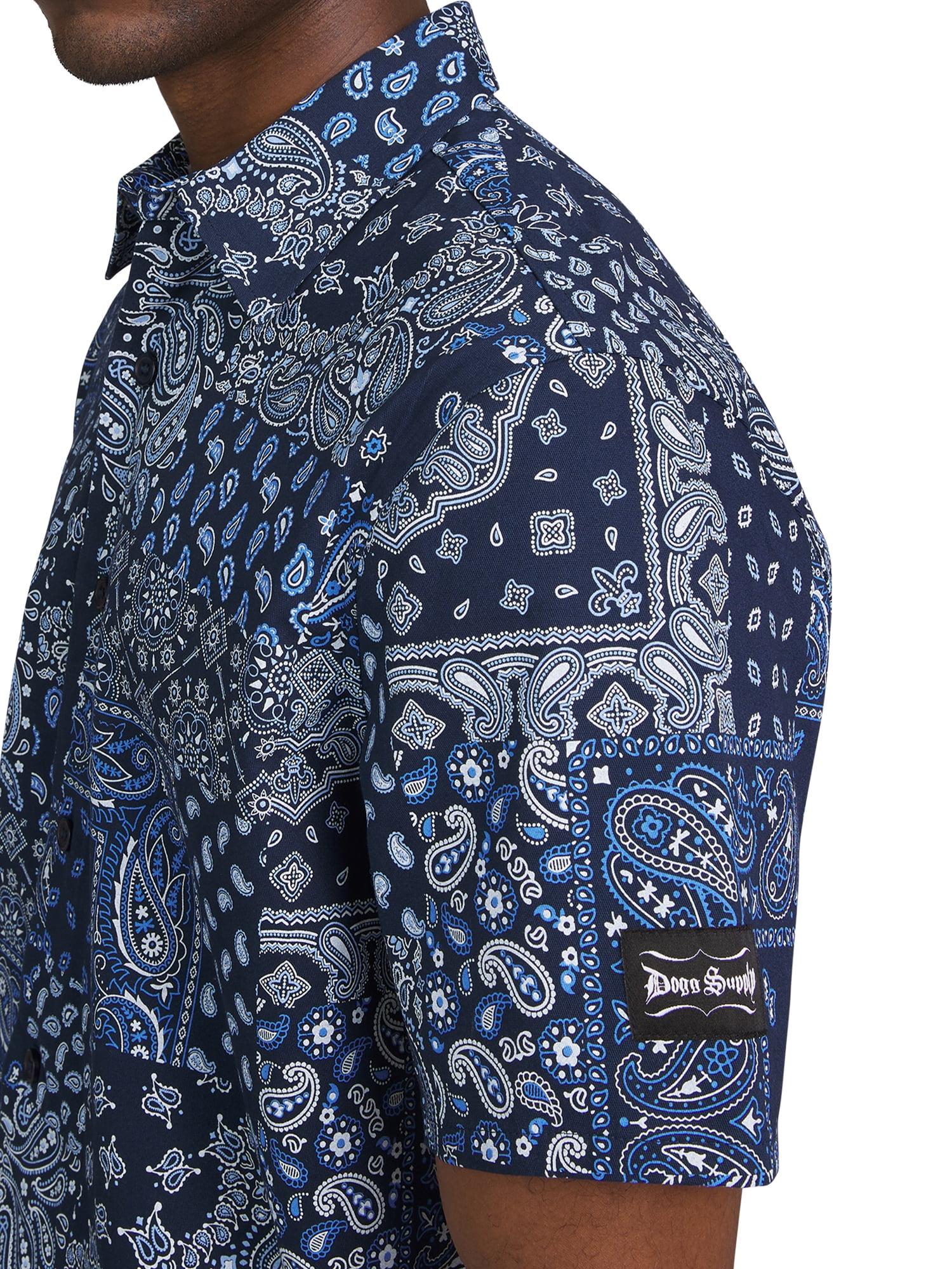Dogg Supply by Snoop Dogg Men's & Big Men’s Cotton Stretch Paisley Print Patchwork Button-Down Short Sleeve Shirt, Sizes XS-3XL
