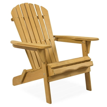 Folding Polywood Adirondack Chair Best Choice Products Outdoor Adirondack Wood Chair Foldable Patio Lawn Deck Garden Furniture ()