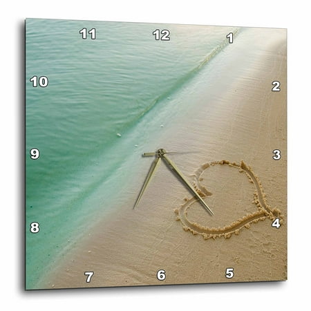 Carved On The Walls 3dRose Heart Shape Symbolizing Love, Heart Carved in Sand on the Beach, Wall Clock, 13 by 13-inch ()