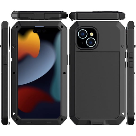 Compatiable with iPhone 15 Plus Case,360 Full Body Protective Cover Heavy Duty Shockproof Tough Armour Aluminum Alloy Metal Case with Silicone Built-in Screen Protector