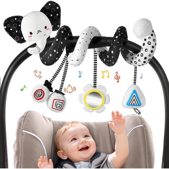 Baby Toys 0-6 Months,Black and White Plush Spiral Car Seat Toy,High Contrast Toys for Baby Stroller, Gifts for Baby Boys Girls 0-6 Months