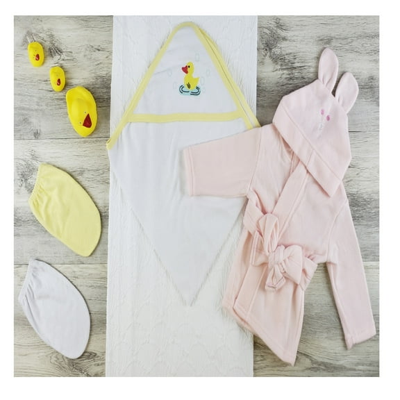 Bambini Hooded Towel, Bath Mittens and Robe