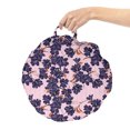 thumbnail image 2 of Botanical Round Floor Cushion with Handle, Spring Theme Floral Patterns Blooming Romantic Flowers with Stripes, Pillow for Living Room & Dorms, 18" Round, Dark Purple Pink White, by Ambesonne, 2 of 4