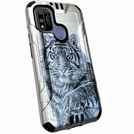 DALUX Silver Combat Phone Case Compatible with Coolpad Suva / CP3669AANB (2021) - White Tiger