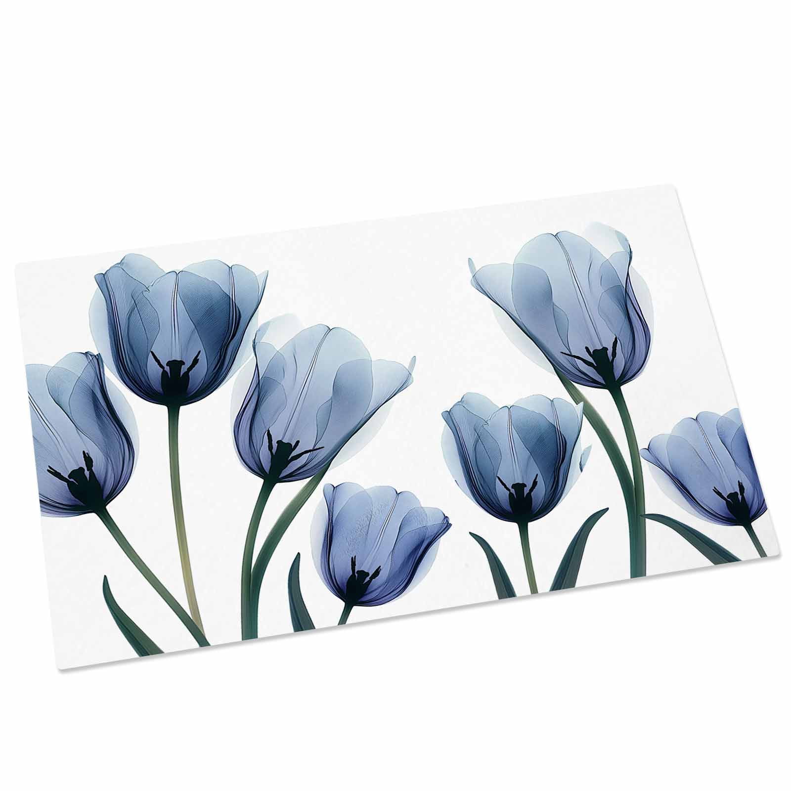Blue Tulips Indoor Door Mat - 18"x30", Non-Slip Welcome Mat for Outdoor, Spring Summer Floral Rustic Botanical Front Doormat for Entry, Low-Profile Doormat Entrance Rug for Kitchen/Bathroom