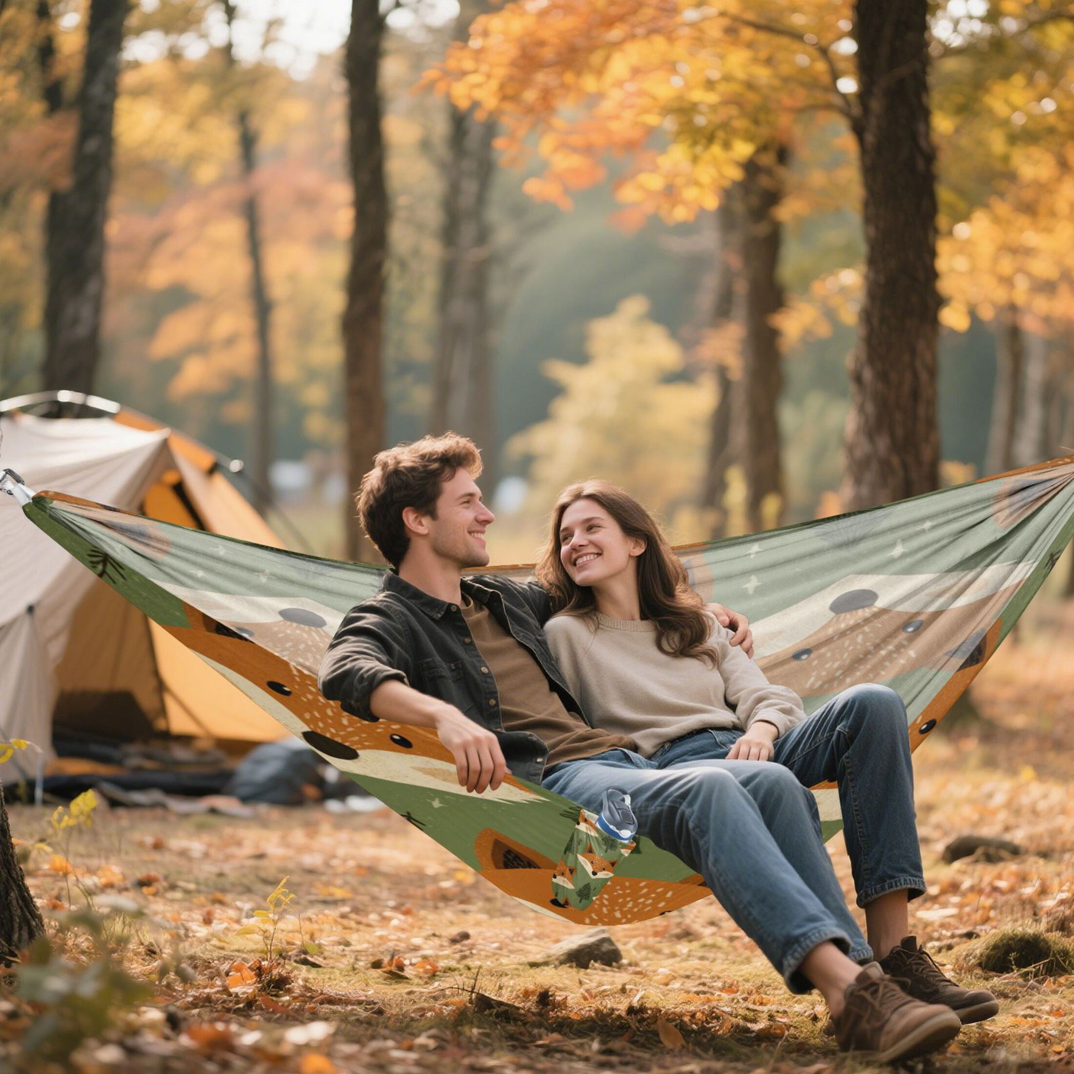 Hammock Camping Hammock Nylon Portable Hammock Travel Camping Hammock Cute Foxes Orange Forest