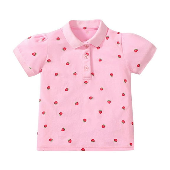 Kovlvoll Newborn Baby Girl Clothes Cotton Summer Tops Fashion Printing Button Lapel Collared Short Sleeved T-Shirts