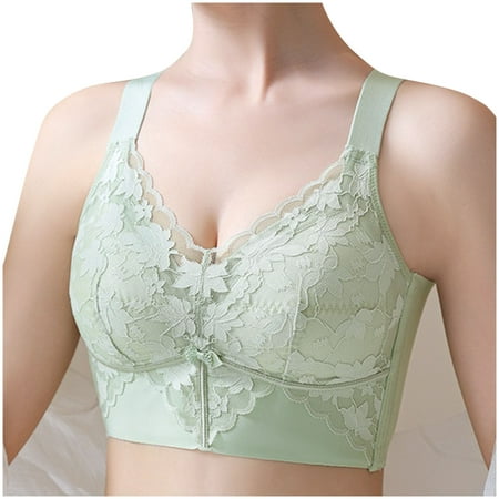 LYEAA Plus Size Bras Wireless Pullover Bra Lace Push up Daily Bras Wirefree Adjustable Strap Lift Soft Bralette No Wire Breathable Comfort Womens Sleeping Bras Green L