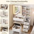 thumbnail image 6 of Makeup Vanity Desk with Sliding Mirror, Vanity Table with 3-Color LED Lights, Dressing Table with Cushioned Stool & Power Outlet, 4 Drawers & 7 Storage Shelves, White, 6 of 8
