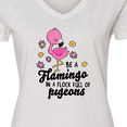 thumbnail image 4 of Inktastic Be a Flamingo in a Flock of Pigeons with Flowers Women's V-Neck T-Shirt, 4 of 5