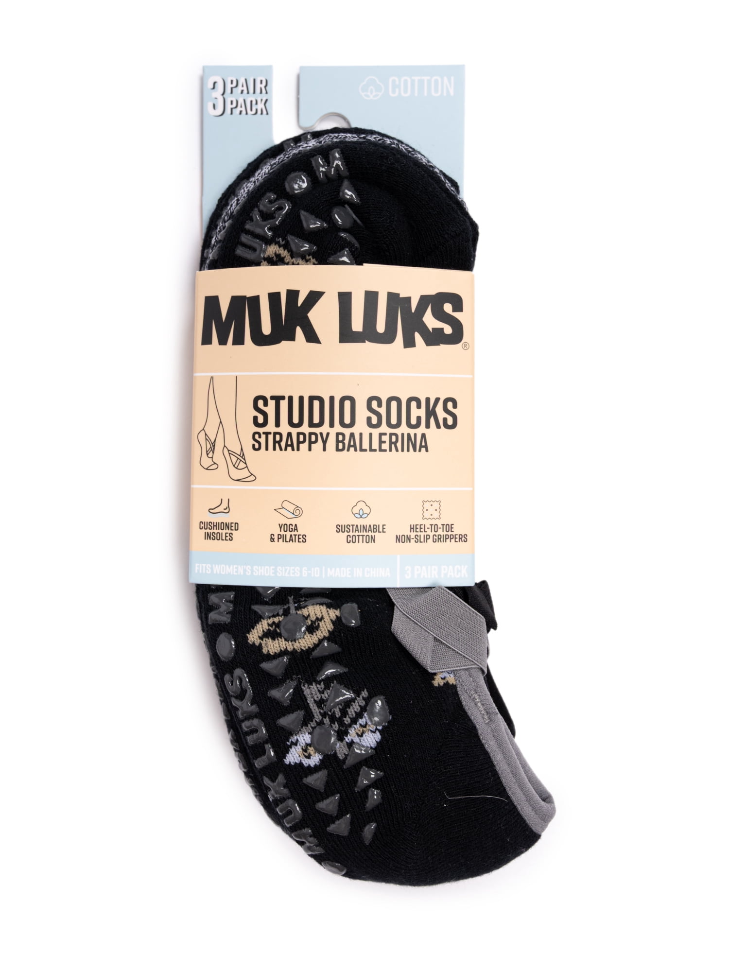 MUK LUKS Women's Pilates Ballerina Cotton Low-Cut Socks, 3-Pack, Shoe Sizes 6-10