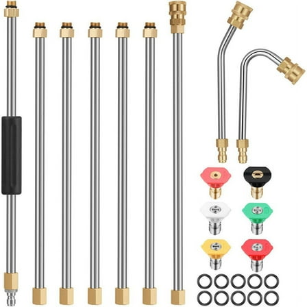 7 Pieces Pressure Washer Extension 10Ft Replacement , Curved Rod 30 or 120 Degree, 6 Nozzle Tips