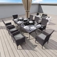 thumbnail image 2 of Gotland 10-Piece Indoor/Outdoor Dining Table Set, Garden Patio Rattan Set with w/Tempered Glass Tabletop with Removable Cushions and Umbrella Cutout for Patio, Backyard,8 Chairs - Grey, 2 of 8