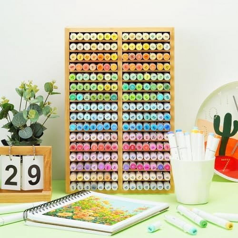Ohuhu Bamboo Marker Organizer, Holds 224 Markers, 32 Compartments for Desktop, Pens, Oahu Series