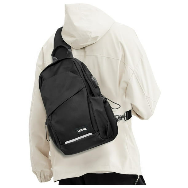 Mochila tipo bandolera SEAFEW negra de nailon impermeable para hombre y mujer
