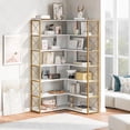 thumbnail image 1 of AngLink 7-Tier Bookcase Home Office Bookshelf, L-Shaped Corner Bookcase with Metal Frame, Industrial Style Shelf with Open Storage, MDF Board (Gold), 1 of 7