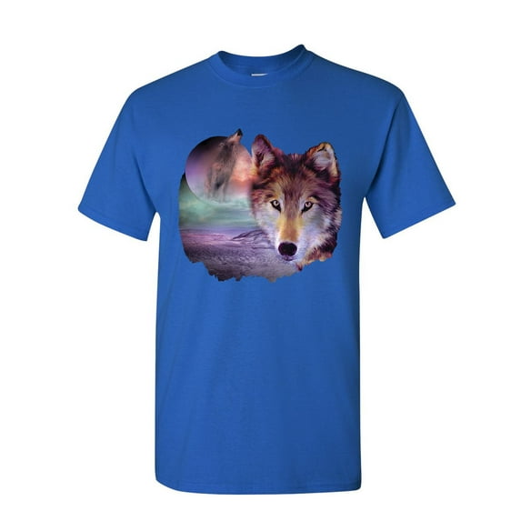 Tee Hunt Wolf Howling at Moon T-Shirt Wilderness Wildlife Wild Wolf Pack Mens Shirt, Blue, Small