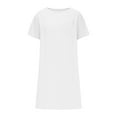 thumbnail image 5 of Dazajoo Womens Summer Casual Cotton Linen Dresses Loose Fit Short Sleeve Round Neck Dress with Pockets,White,L, 5 of 7