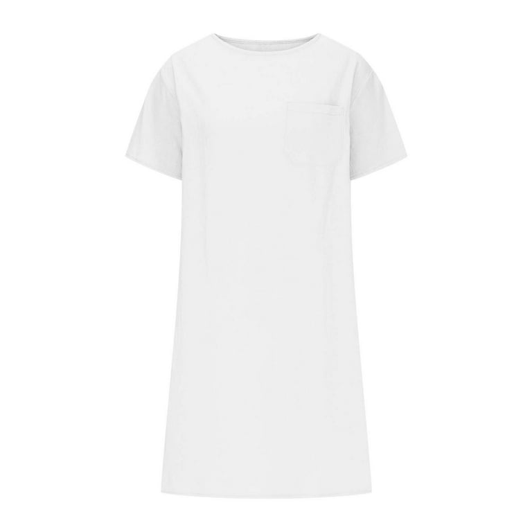 Style White T Shirt And Dress Cotton Linen Midi Dress Women 2025 Short  Sleeve Shift Beach