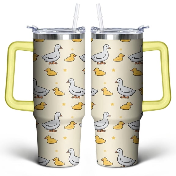 White Duckling 30 Oz Tumbler with Handle Lid and Straw, Stainless Steel Double Walled Vacuum Insulated Cup, Cute Anniversary Wedding Birthday Gifts Tumbler for Women Men Friends Outdoor Indoor