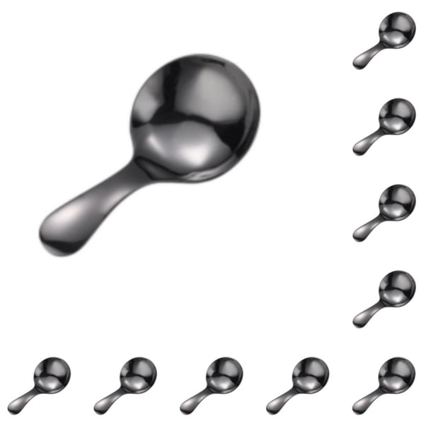 Wosthever Cuchara Cabeza Redonda Brillante Color Sólido Mango Corto Azúcar Sal Pudín Helado Sopa Pastel Cucharadita Cubiertos Negro Negro 10piezas