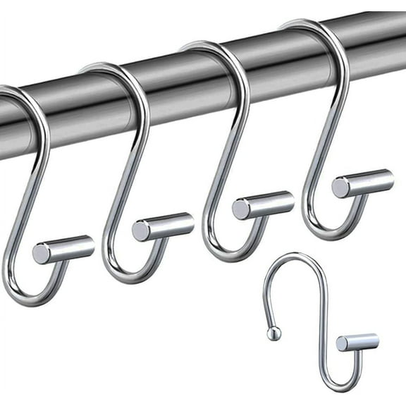 Shower Curtain Hooks,Set of 12 Rust Resistant Metal Shower Curtain Rings for Bathroom,T-Bar Decorative Hooks Hangers for Shower Rod (Chrome)