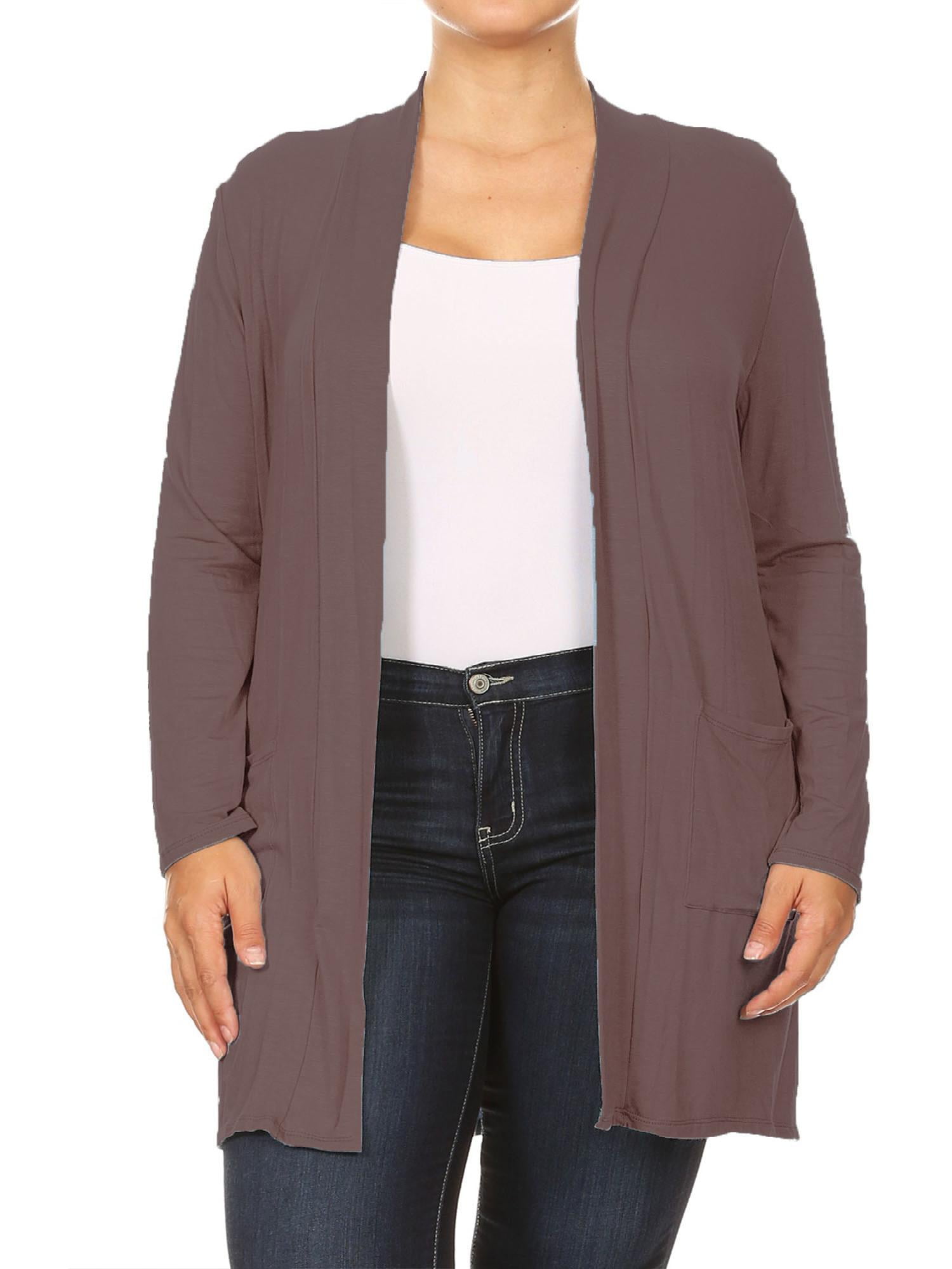 Women's Solid Casual Plus Size Pockets Knit Duster Cardigan Sweater