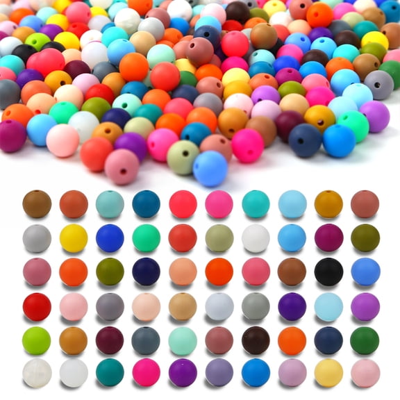 Silicone beads for jewelry making, 300pcs 12mm focal beads in 60 colors, bulk mixed beads for DIY keychains, bracelets, necklaces, art crafts, multicolor