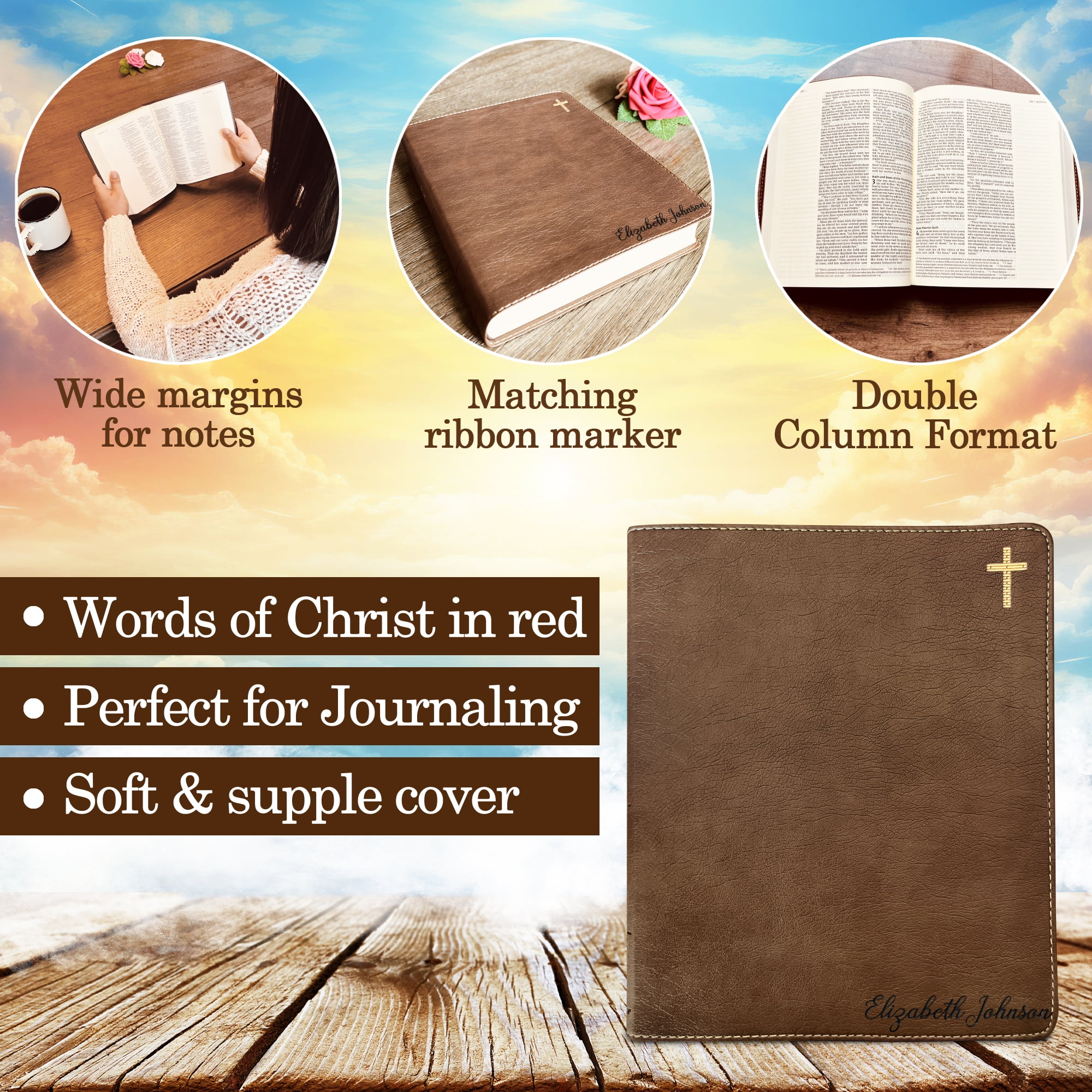 Personalized NIV Journaling Bible – Custom Name Engraved, New International Version, Leathersoft Cover, Baptism & Christian Gift