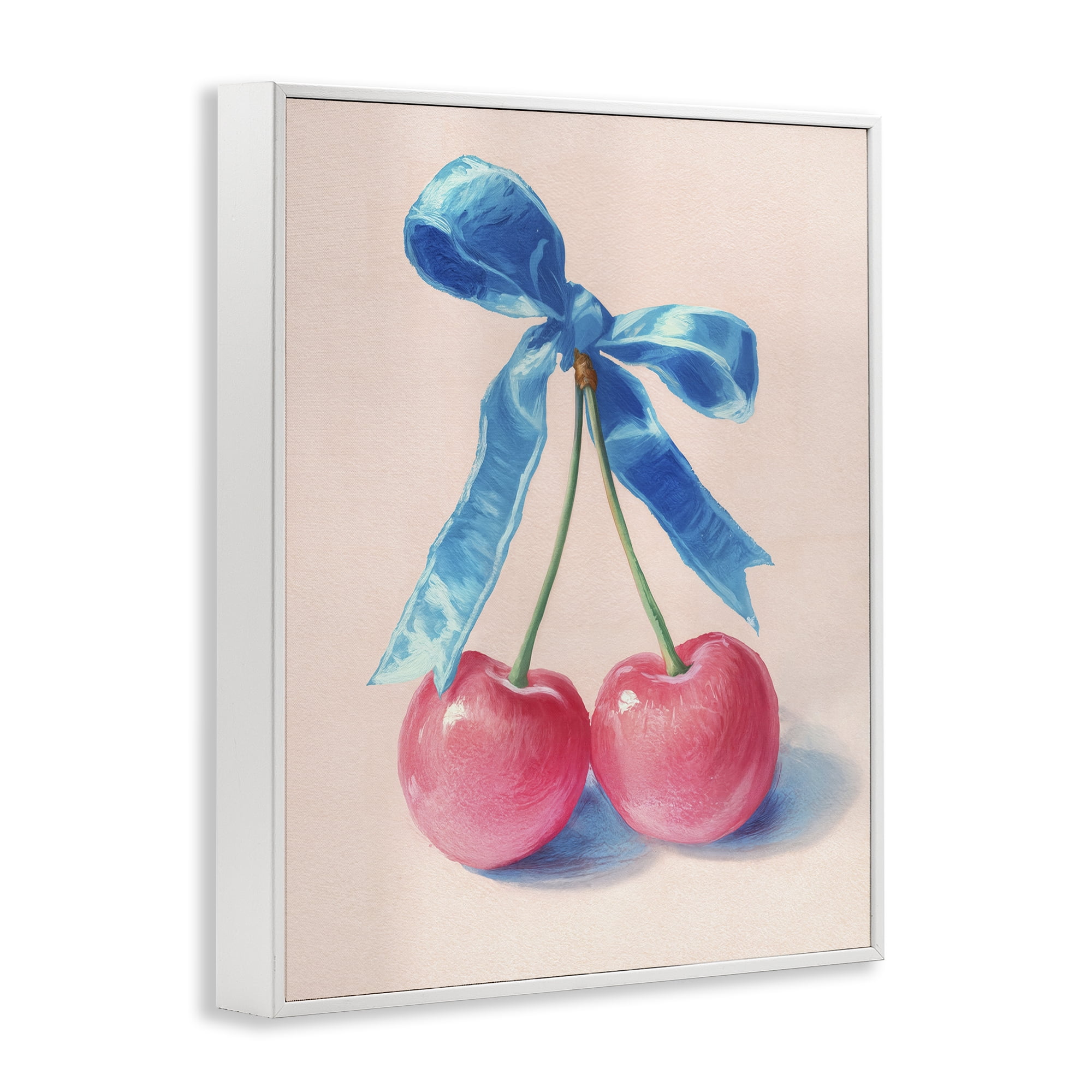 Stupell Industries Twin Cherries with Blue Ribbon White Framed Giclee Art, design by Imagine It Images