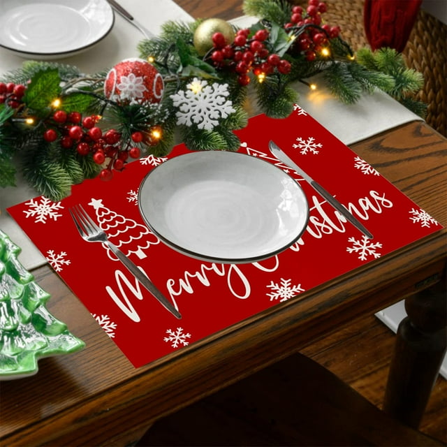 Napperons en Coton et Lin Décorations de Table de Noël Tapis d'Isolation Imperméables pour Cuisine et Salle à Manger