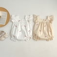 thumbnail image 3 of Pelele bonito de verano para bebé de 0 a 3 años, mono con mangas voladoras de encaje y cuello cuadrado, ropa Floral bordada de una pieza para bebé y niño, 3 of 6