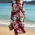 thumbnail image 7 of VBVC Women's and Women's Plus 3/4 Sleeve Midi Dress, Summer Casual Crew Neck Dress For Women, Ladies' Loose Fit Floral Dress with Pockets,Wine,S-5XL, 7 of 7