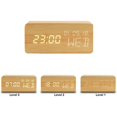 thumbnail image 4 of Reloj despertador digital de madera con carga inalámbrica, volumen de alarma, modo día laborable/fin de semana, alarma dual, repetición, 12/24 h, reloj LED de madera para dormitorio, 4 of 5