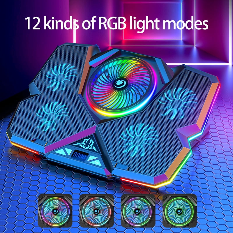 Laptop Cooling Pad for 12-17 Inch, Gaming Laptop Cooler with 5 Quiet Fans, RGB LED Lights