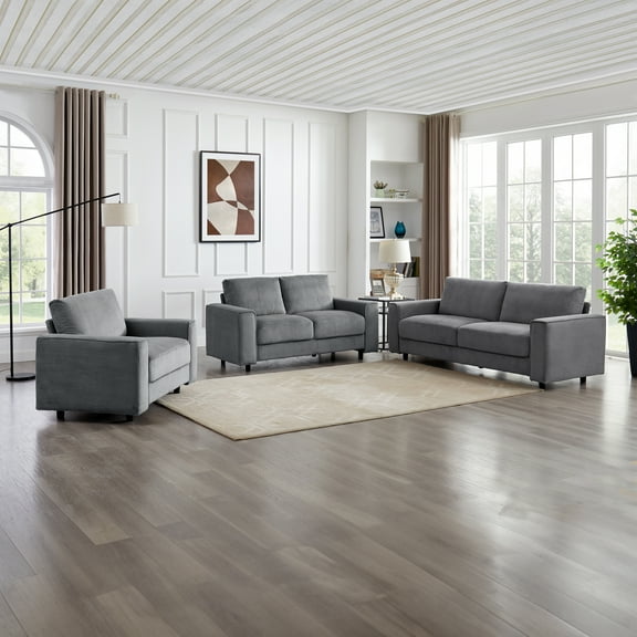 Modern Contemporary Upholstered 3-Piece Corduroy Plush Tufted Sofa Set, Grey
