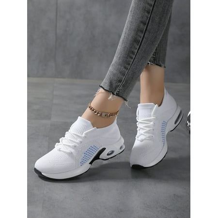

Women‘s Sports Shoes Ladies‘ white flying weave front-lace air-cushioned lightweight and breathable comfortable running shoes