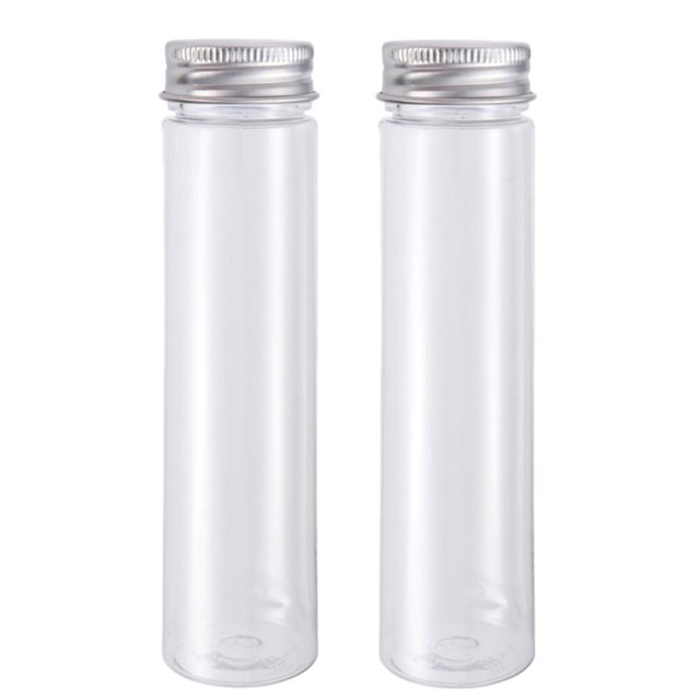 MasteelfCA 2pcs Flat-bottomed Plastic Clear Test Tubes with Screw Caps Candy Cosmetic Travel Lotion Containers 110ml