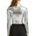 thumbnail image 3 of YONGHS Womens Metallic Long Sleeve/Sleeveless Crop Tops Holographic Shiny Turtleneck Tops Blouses Silver L, 3 of 5